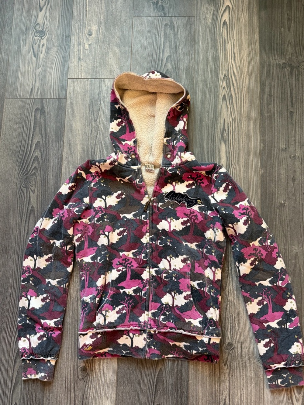 Billabong Sherpa-Lined Pink Camo Zip Hoodie
